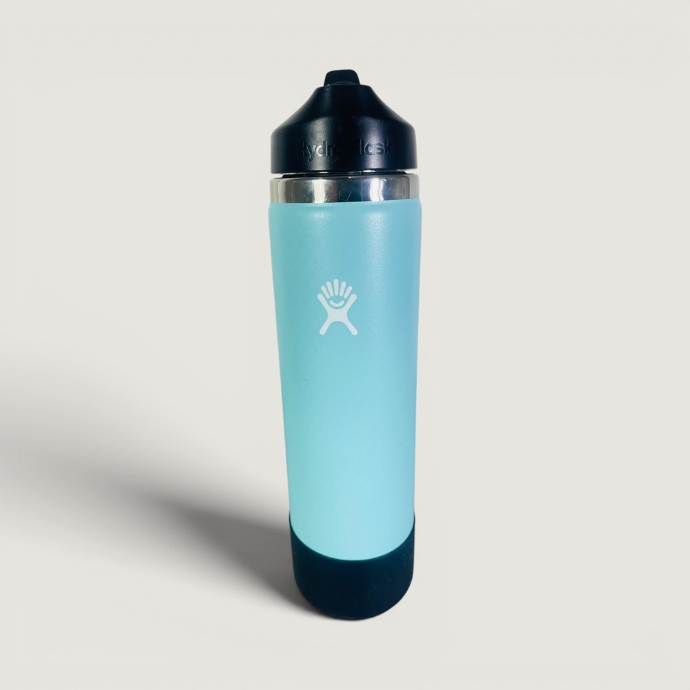 Hydro Flask 24oz Standard Mouth Water Bottle Blue Straw Lid Boot Insulated Steel